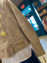 Beige Gold Stars Leather Jacket
