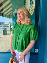 Greylin Sadie Puff Sleeve Eyelet Embroidered Blouse