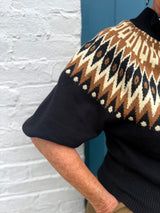 Fair Isle Mock Neck Zip-Up Cardigan