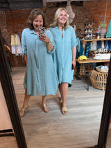 Milio Milano Blue Buttondown Linen Dress