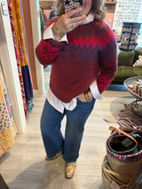 Wooden Ships Jaxon Fair Isle Sweater in Velvety Plum