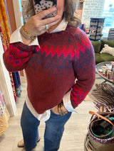 Wooden Ships Jaxon Fair Isle Sweater in Velvety Plum