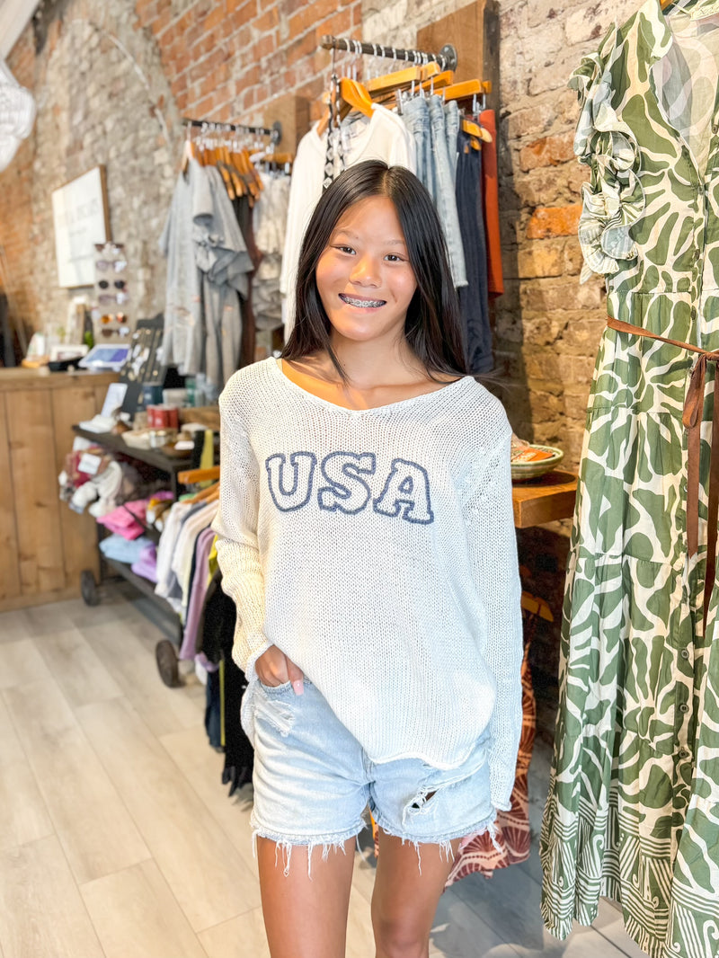 USA V Neck Sweater