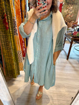 Milio Milano Blue Buttondown Linen Dress