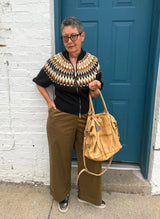 Fair Isle Mock Neck Zip-Up Cardigan