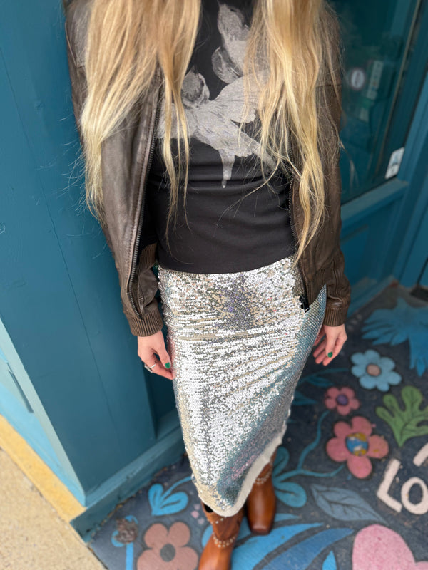 Greylin Gianna Velvet Sequin Midi Skirt