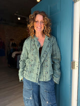 Lotty Jacquard Band Jacket in Steel Sea