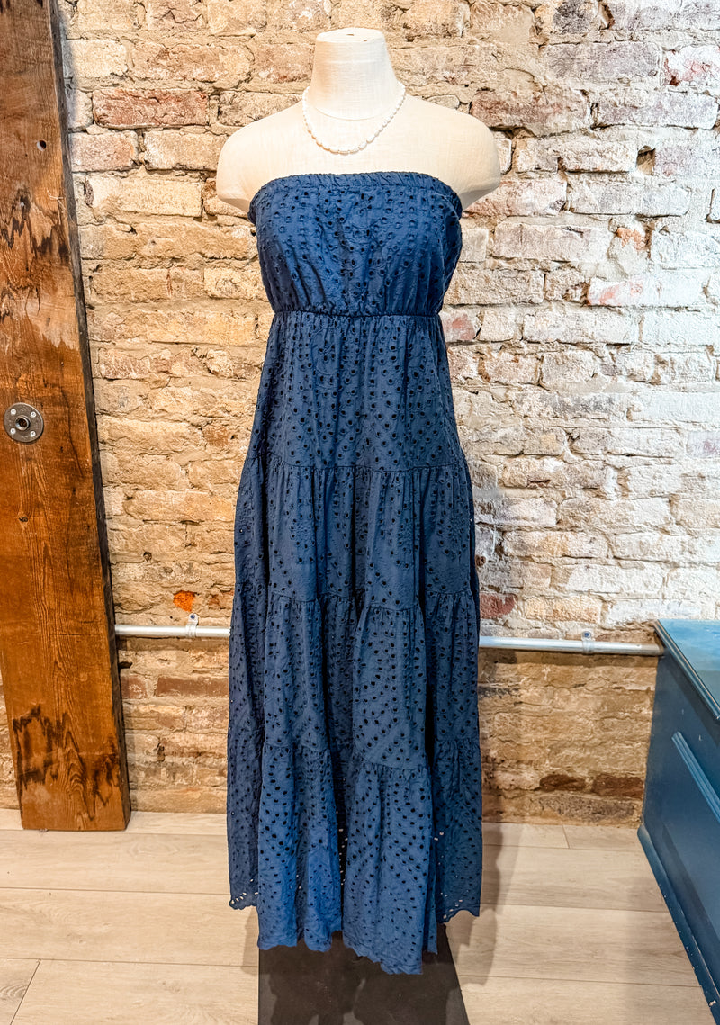 Milio Milano Navy Eyelet Strapless Dress