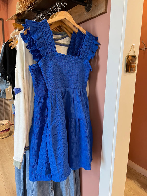 Jacie Smocked Mini Dress in Oceanic Blue