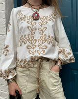 Felicity Embroidered Top in Off White