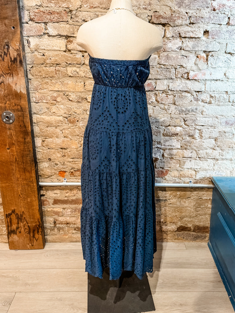 Milio Milano Navy Eyelet Strapless Dress