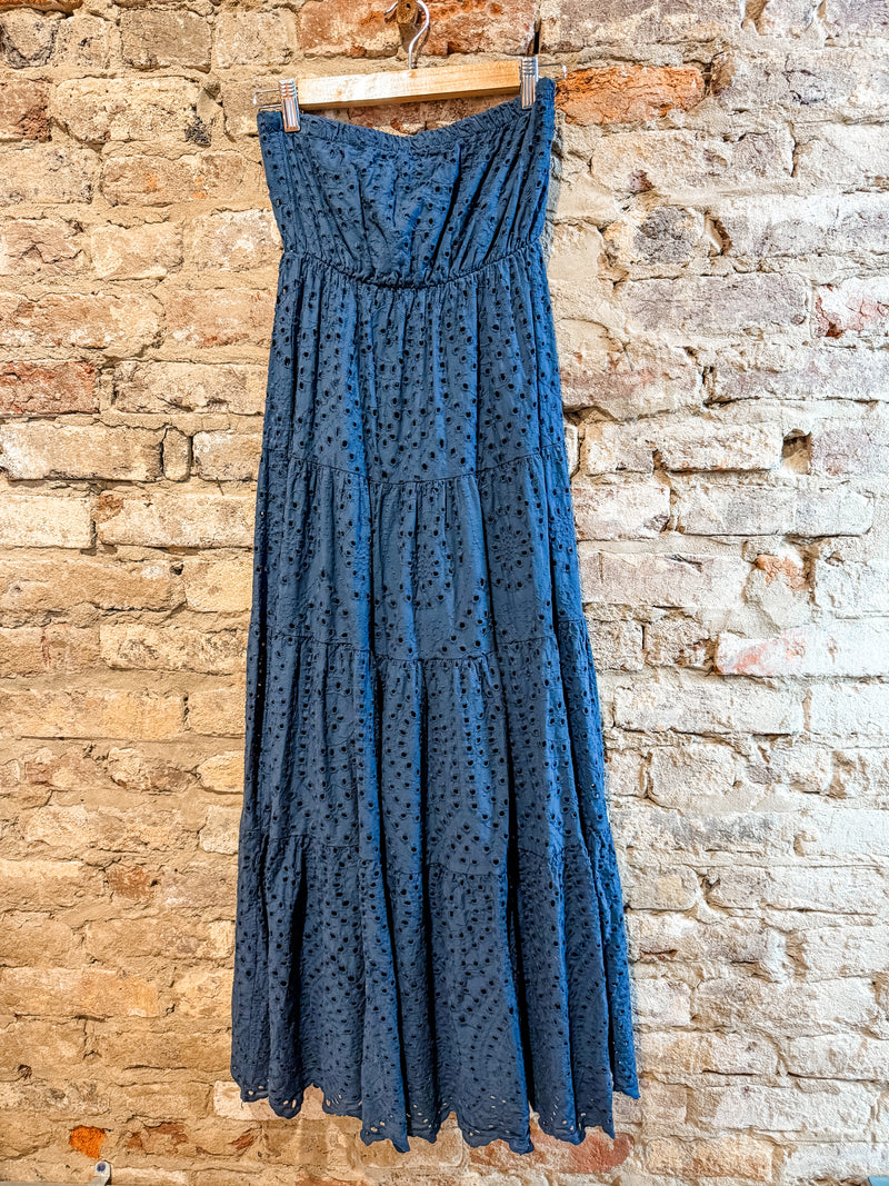Milio Milano Navy Eyelet Strapless Dress
