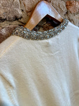 Astrid Cream Bejeweled Collar Sweater