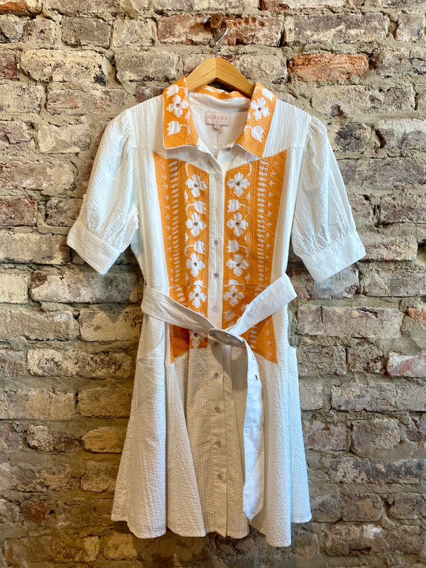 Ciebon Orange & White Embroidered Shirt Dress