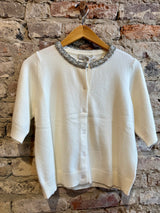 Astrid Cream Bejeweled Collar Sweater