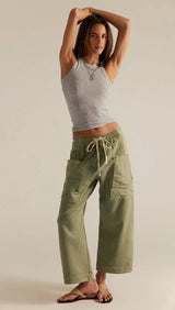 Free People Jet Set Pull on Pant in Oil Green