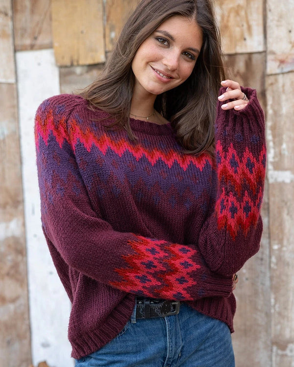 Wooden Ships Jaxon Fair Isle Sweater in Velvety Plum