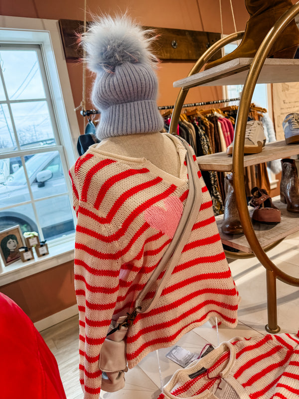 Eloise Red & White Striped Henley Sweater