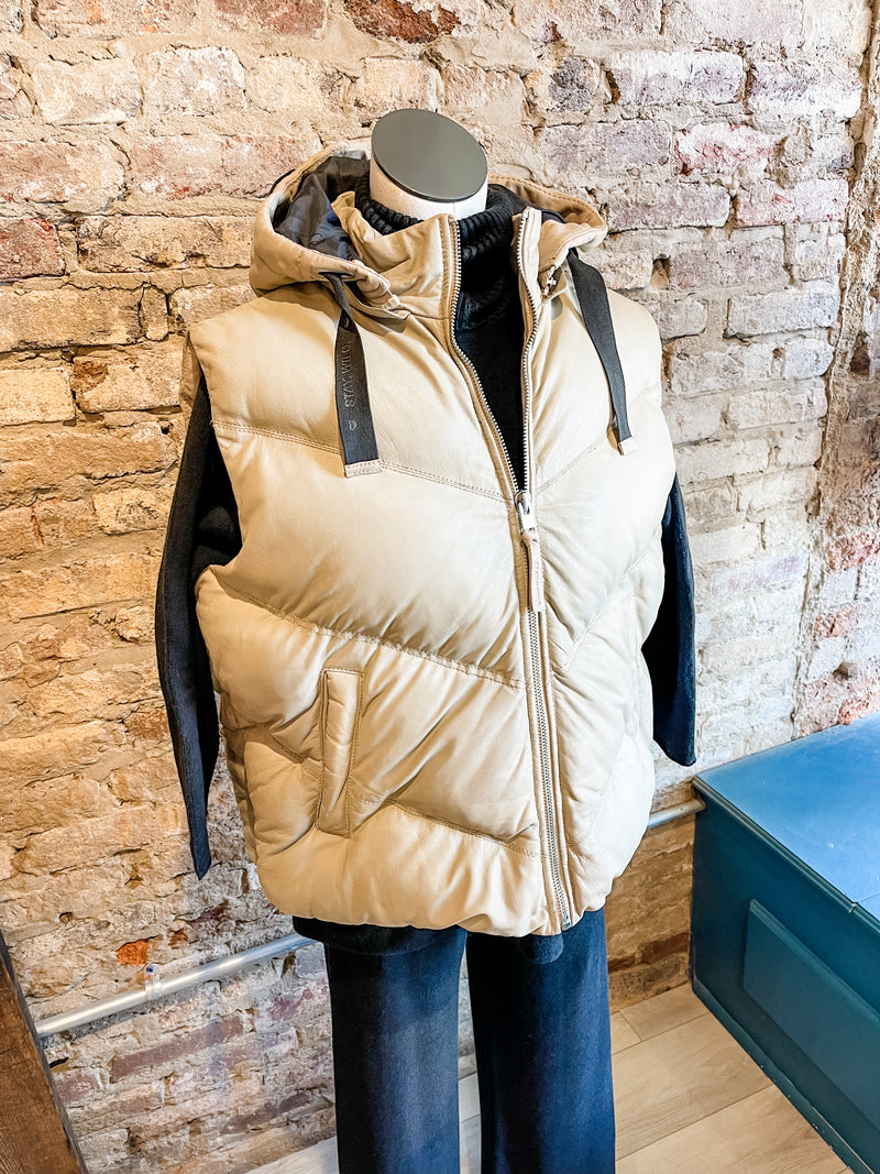 Mauritius Namica Cream Leather Vest With Hood