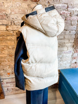 Mauritius Namica Cream Leather Vest With Hood