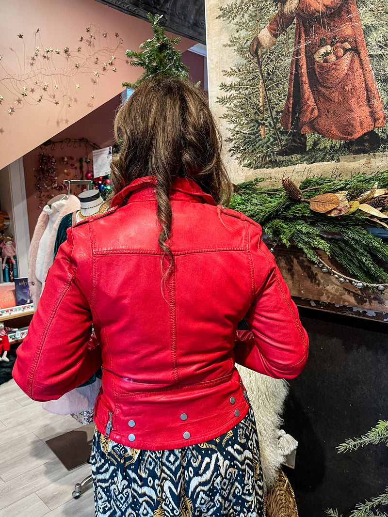 Wild 2 RF leather Jacket in Lipstick Red