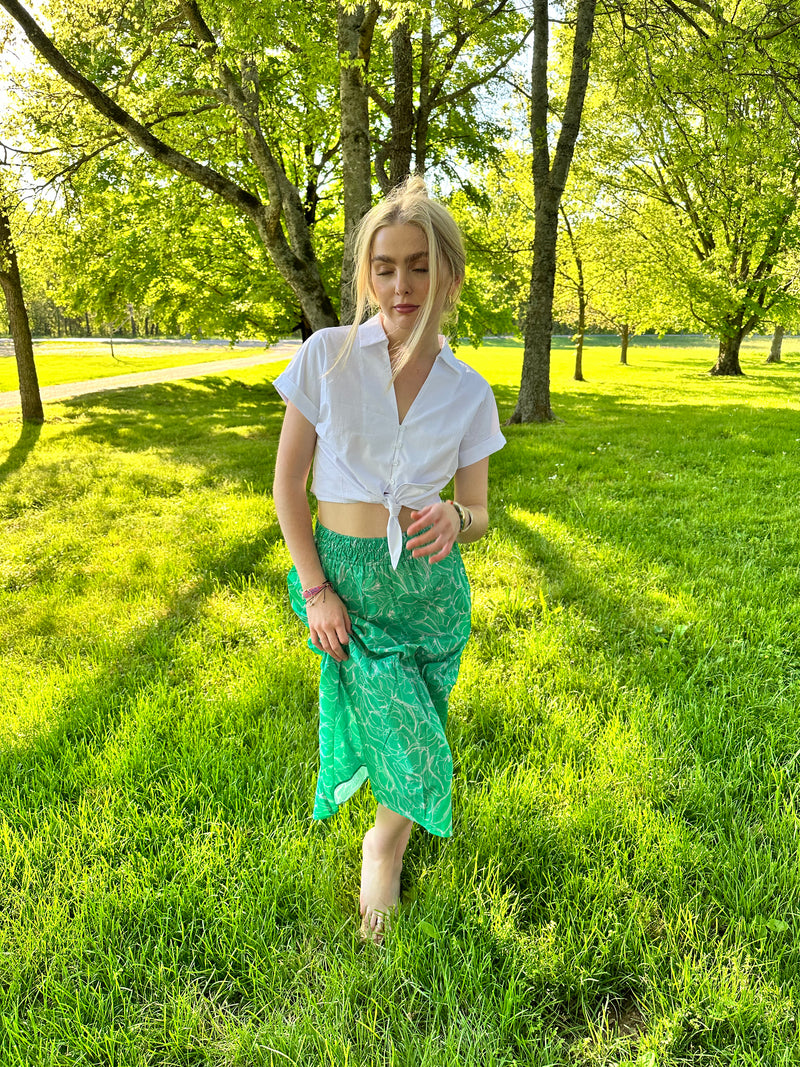 Thea Green Smocked Midi Skirt