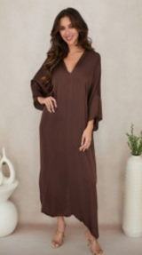 V-Neck Silky Viscose Maxi Dress Choc