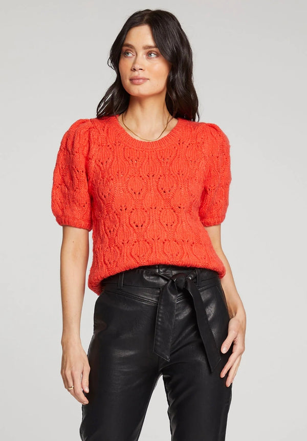 Short Sleeve Sweater in Flame Orange