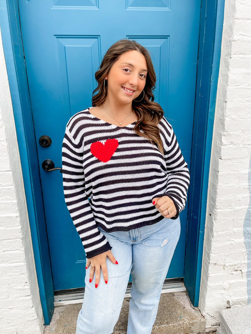 Eloise Heart Black Stripe Sweater