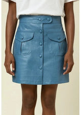 Daryl Blue Leather Skirt