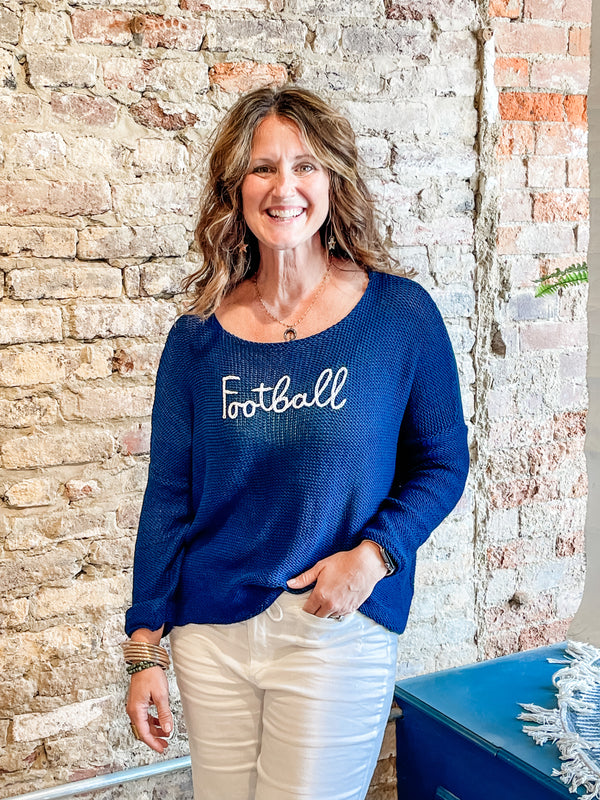 Football Embroidered Crew Blue/White